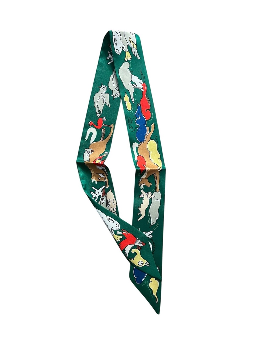 🐴Hermes. Twilly "MILLE ET UN LAPINS" Green Multicolor